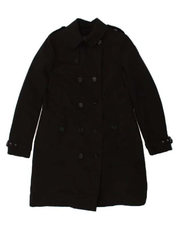 WOOLRICH Womens Double Breasted Coat UK 10 Small Black Polyester Blouse Shirt Tunic