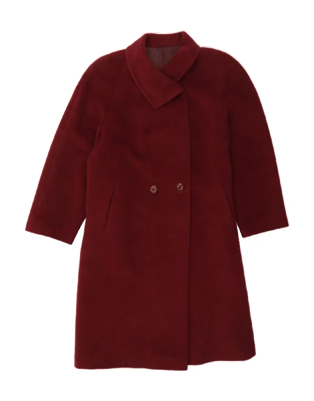VINTAGE Womens Double Breasted Coat UK 14 Large Burgundy Wool Collared Crew Neck Turtle Neck VINTAGE Womens Double Breasted Coat UK 14 Large Burgundy Wool Collared Crew Neck Turtle Neck