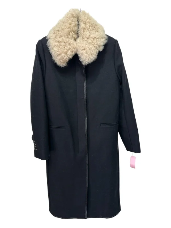 Helmut Lang Size XXS Black & Cream Wool & Polyamide Blend Lamb Shearling Coat Peter Pan Collar Cowl Neck Turtleneck Helmut Lang Size XXS Black & Cream Wool & Polyamide Blend Lamb Shearling Coat Peter Pan Collar Cowl Neck Turtleneck