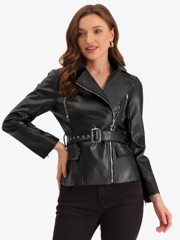 PU Leather Lapel Long Sleeve Racer Biker Motorcycle Jacket Front Pockets Side Pockets Patch Pockets Front Pockets Side Pockets Patch Pockets PU Leather Lapel Long Sleeve Racer Biker Motorcycle Jacket Front Pockets Side Pockets Patch Pockets Front Pockets Side Pockets Patch Pockets