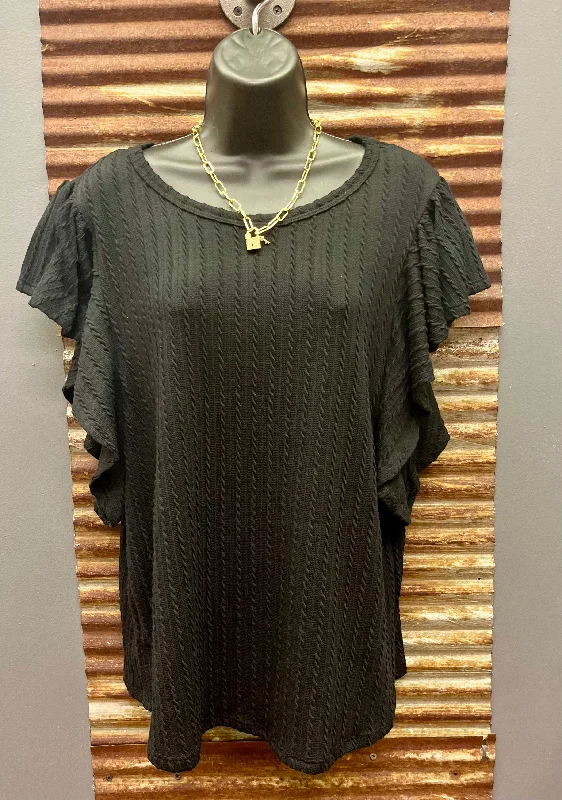 Black Cable Knit Top Retro Knit Shirt