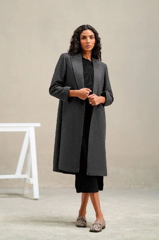 LONG COAT (E2009/108/905) Hook-and-Loop Buckled Tied