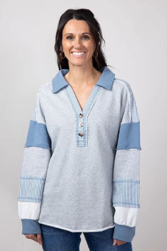 Color Block Oversized Knit Top for Women in Heather Grey | NT11851-HGREY Evening Knit Shirt