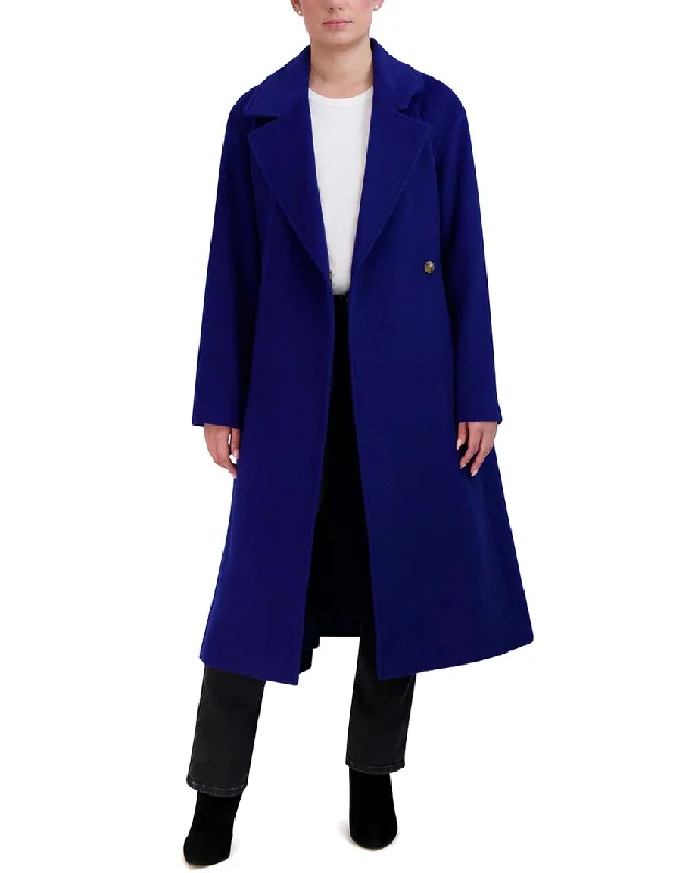 Cole Haan Luxe Wool-Blend Belted Oversized Coat Coat Overcoat Trench Coat