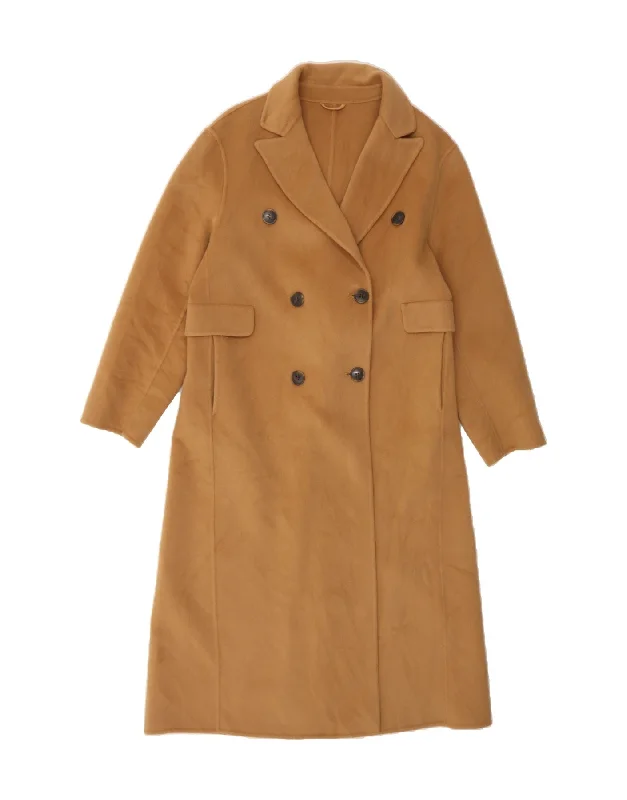 VINTAGE Womens Double Breasted Coat UK 12 Medium Brown Wool Elasticated Drawstring Belted VINTAGE Womens Double Breasted Coat UK 12 Medium Brown Wool Elasticated Drawstring Belted