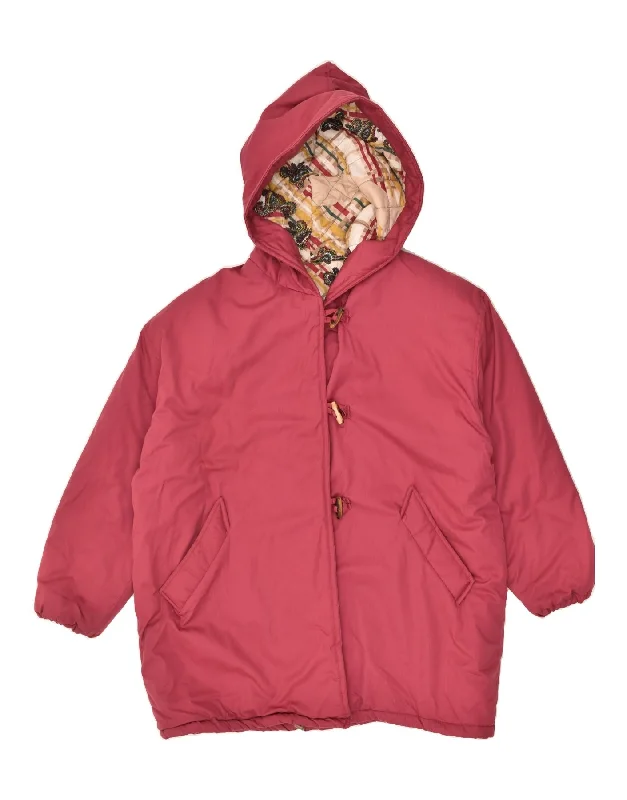 VINTAGE Womens Hooded Duffle Padded Coat UK 16 Large Pink Pockets Sleeves Lining