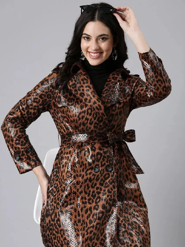 Women Animal Longline Brown Trench Coat comes with Belt-246-Brown Houndstooth Coat Plaid Coat Tartan Coat Women Animal Longline Brown Trench Coat comes with Belt-246-Brown Houndstooth Coat Plaid Coat Tartan Coat