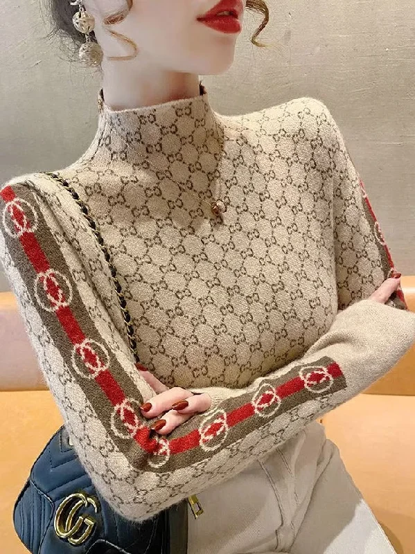 Women's Long Sleeve Colorblock/ Stitching Color Knit Top 496835 Fashion Knit Shirt