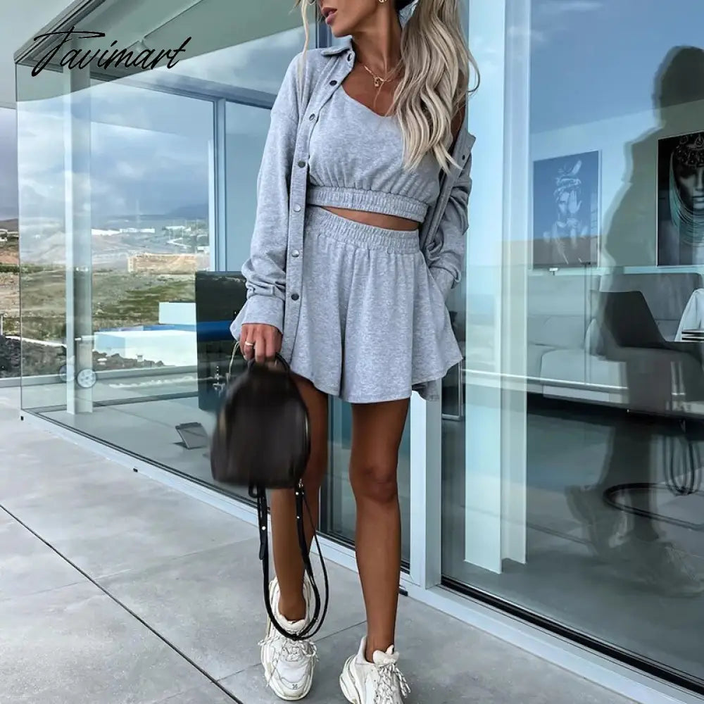 Tavimart Spring Loose Women Shorts Suit Female Solid Coat + Vest +Pocket Shorts Outfits New Casual Streetwear Sweatshirt Three-Piece Set Hooded Jacket Zipper Jacket Button Jacket Tavimart Spring Loose Women Shorts Suit Female Solid Coat + Vest +Pocket Shorts Outfits New Casual Streetwear Sweatshirt Three-Piece Set Hooded Jacket Zipper Jacket Button Jacket