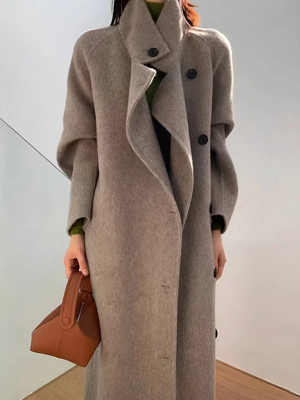 Tailored Collar Buttons Long Coat with Adjustable Belt Blazer Duffle Coat Pea Coat