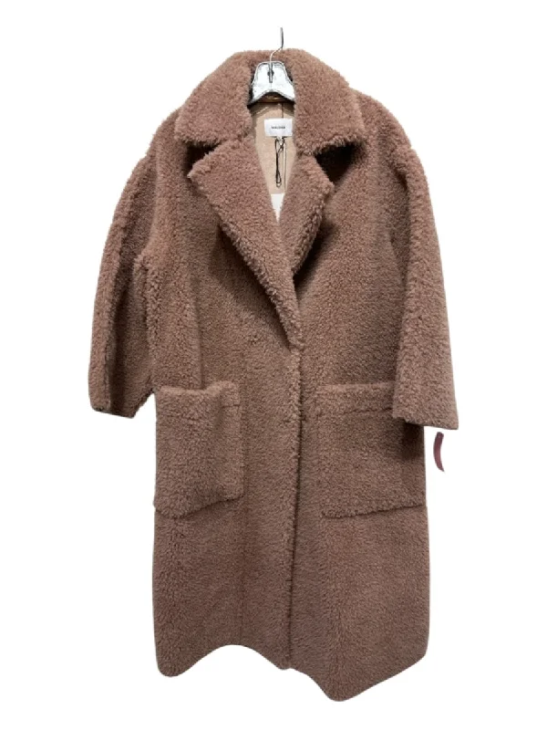 Nanushka Size XS Mauve Pink Teddy Button Up Pockets Coat Asymmetrical Collar Hooded Zippered Nanushka Size XS Mauve Pink Teddy Button Up Pockets Coat Asymmetrical Collar Hooded Zippered