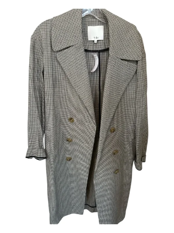 Tibi Size XXS Brown & Cream Cotton & Silk Houndstooth Buttons Trench Coat Coat Overcoat Trench Coat Tibi Size XXS Brown & Cream Cotton & Silk Houndstooth Buttons Trench Coat Coat Overcoat Trench Coat