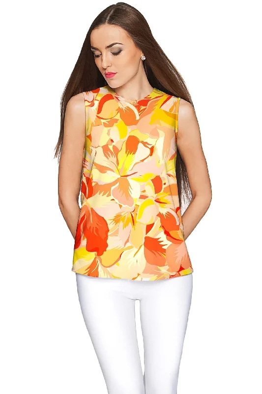 Flaming Hibiscus Emily Yellow Summer Eco Knit Top - Women Halter Neck Knit Tee