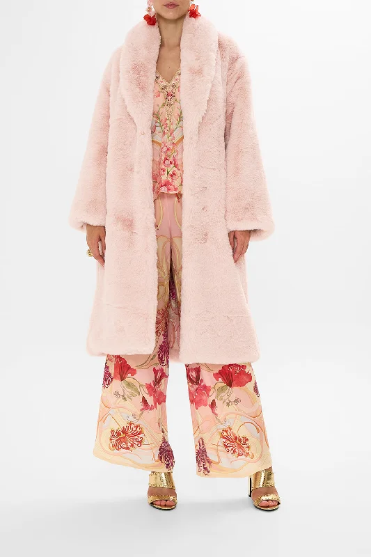 LONG TEDDY COAT BLOSSOMS AND BRUSHSTROKES Asymmetrical Diagonal princess