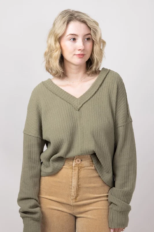Casual V-Neck Knit Top for Women in Olive | NT11804-OLIVE Business Knit Top