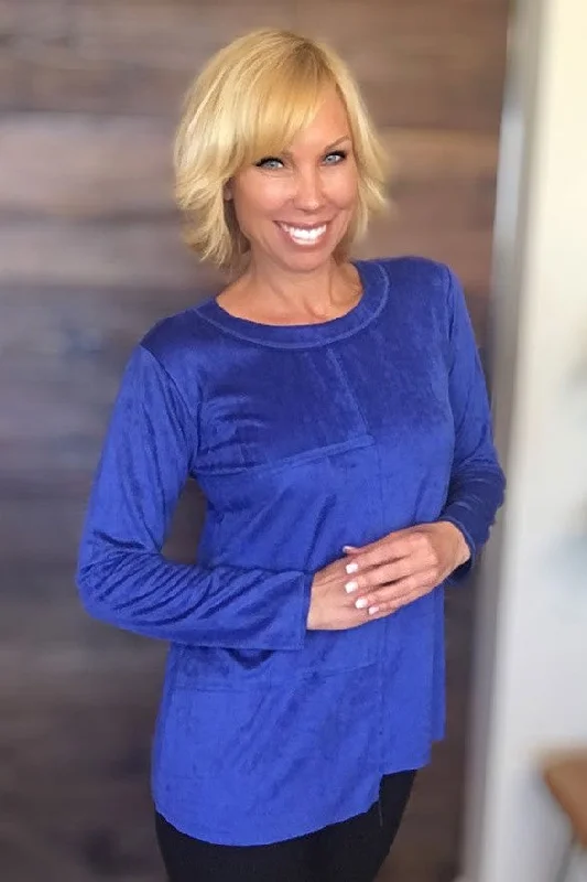 Blue Ultra Suede Knit Top Handmade Knit Blouse