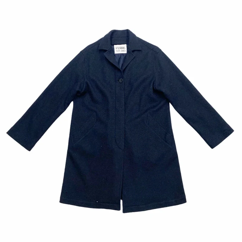 Gianfranco Ferre Studio Women's Long Wool Coat | Vintage Designer Navy Blue VTG Boat Neck Jacket Square Neck Jacket One-Shoulder Jacket Gianfranco Ferre Studio Women's Long Wool Coat | Vintage Designer Navy Blue VTG Boat Neck Jacket Square Neck Jacket One-Shoulder Jacket