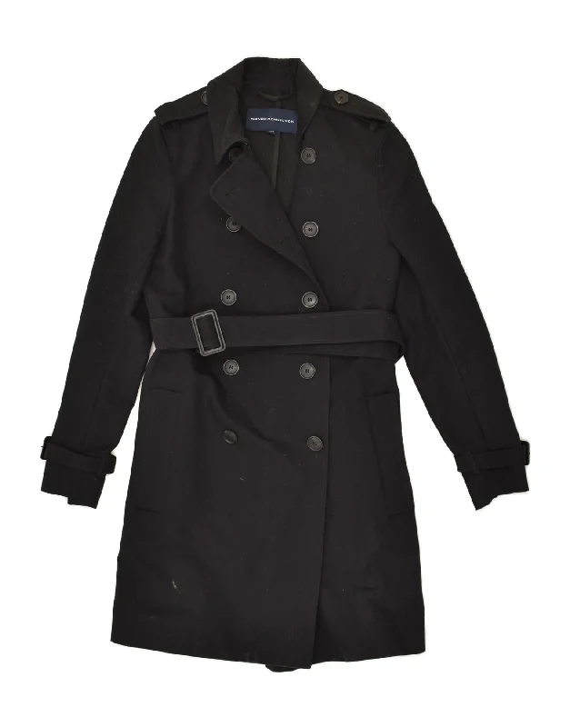 FRENCH CONNECTION Womens Double Breasted Trench Coat UK 6 XS Black Cotton Boat Shawl Notched FRENCH CONNECTION Womens Double Breasted Trench Coat UK 6 XS Black Cotton Boat Shawl Notched