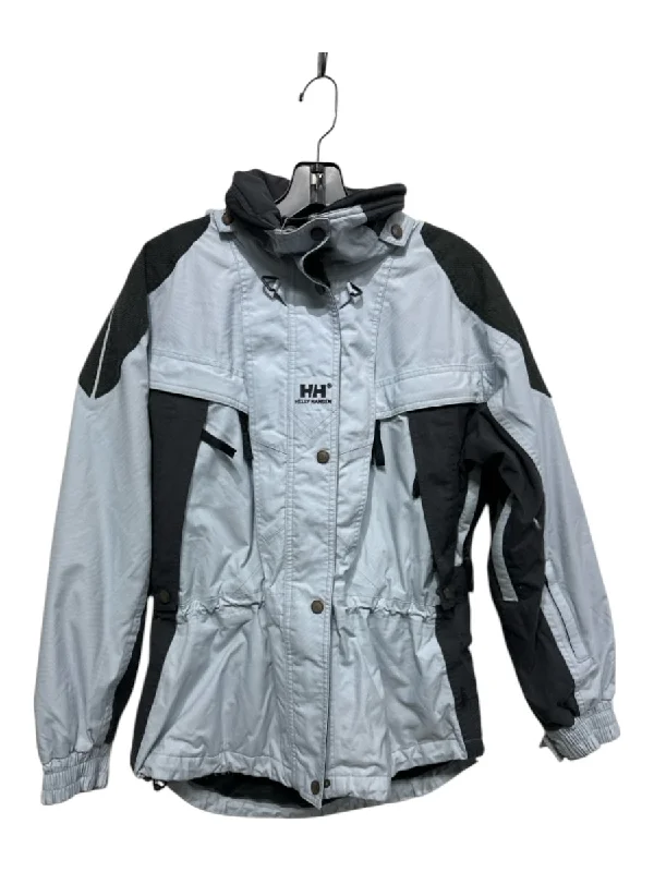 Helly Hansen Size M Light Blue & Gray Polyester Zip Snap Ski Coat Pockets Sleeves Lining Helly Hansen Size M Light Blue & Gray Polyester Zip Snap Ski Coat Pockets Sleeves Lining