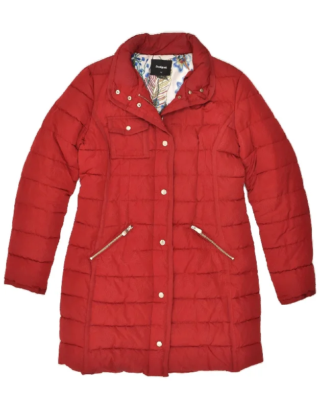 DESIGUAL Womens Padded Coat EU 42 Large Red Polyester Front Pockets Side Pockets Patch Pockets DESIGUAL Womens Padded Coat EU 42 Large Red Polyester Front Pockets Side Pockets Patch Pockets