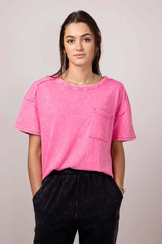 Mineral Wash Knit Top for Women in Pink | NT11108-PINK Festive Knit Tee