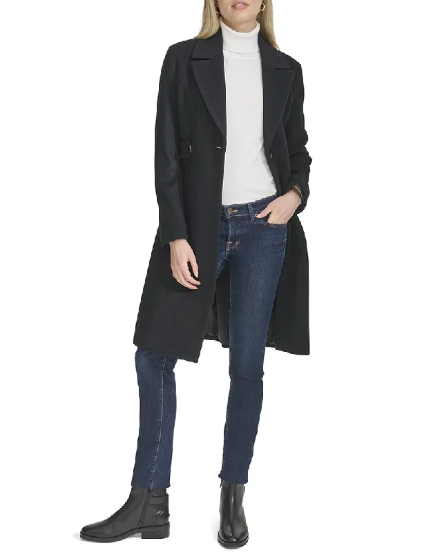 Cole Haan Notch Lapel Slick Wool-Blend Coat Parka Down Jacket Wool Coat