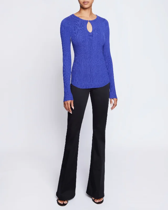 CHARLENE Ribbed Keyhole Knit Top in Merino Wool Boutique Knit Tee