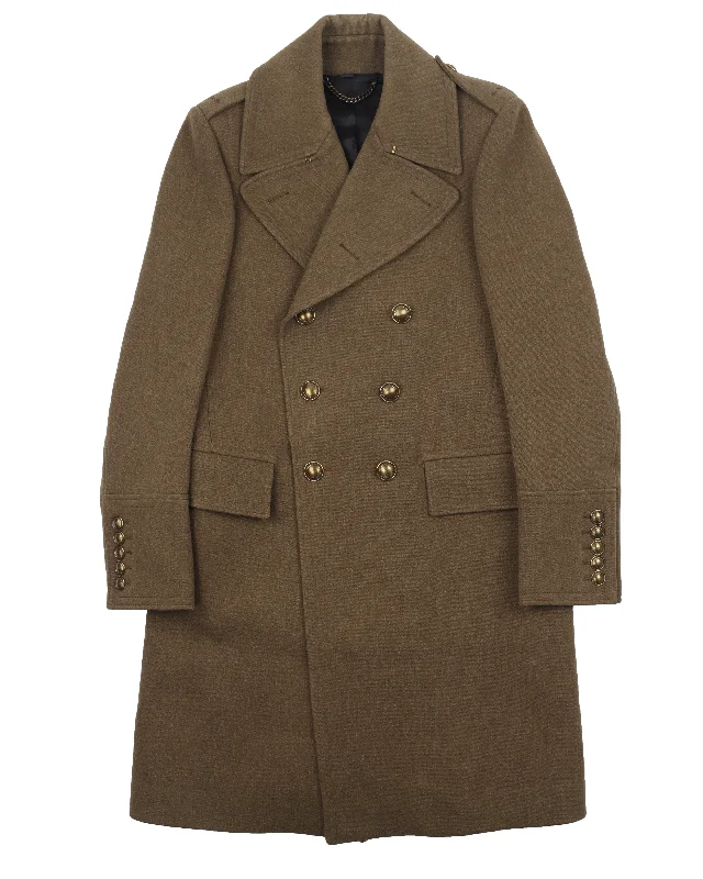 AW10 Military Wool Pea Coat Welt Pockets Slit Pockets Flap Pockets