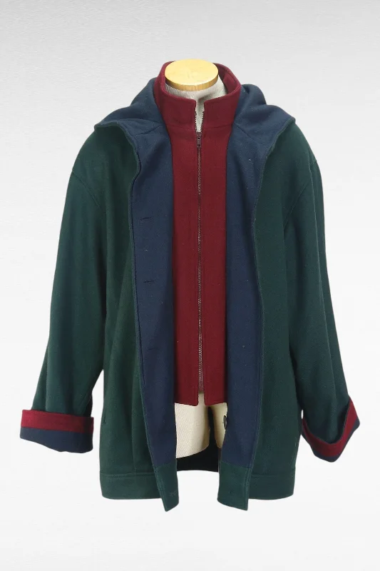 90s Kay Boys Color Block Coat     M Cape Coat Herringbone Coat Tweed Coat