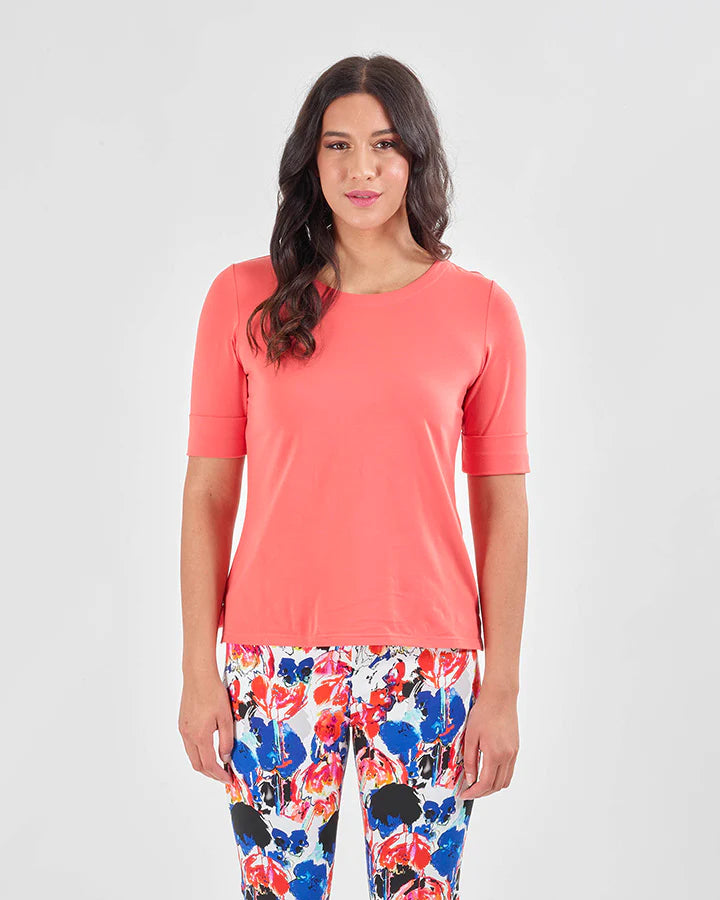 Vassalli Knit Top Boat Neck WATERMELLON Scoop Neck Knit Tee