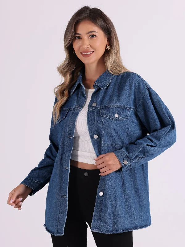 Lapel Button Down Long Sleeve Casual Denim Jacket V-Neck Jacket Boat Neck Jacket Square Neck Jacket V-Neck Jacket Boat Neck Jacket Square Neck Jacket