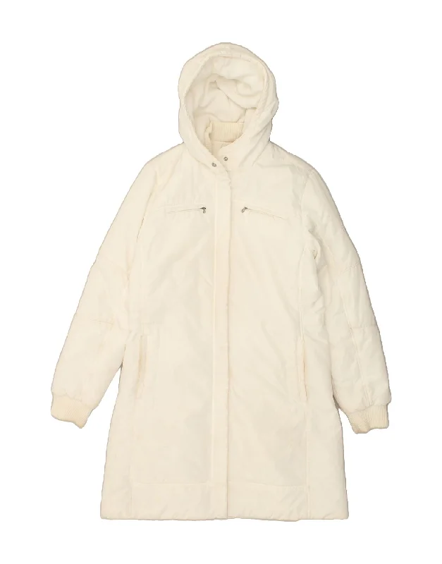 CHAMPION Womens Hooded Windbreaker Coat UK 16 Large White Polyester Trench Wool Cashmere