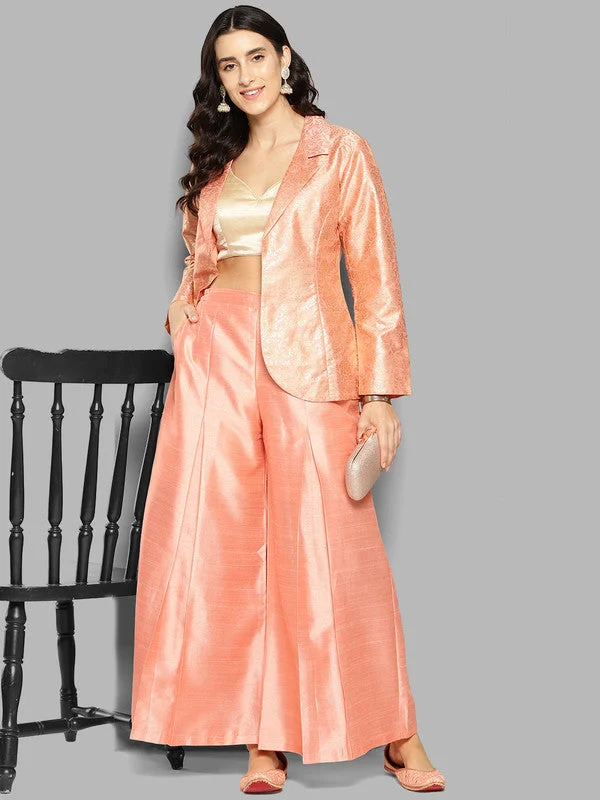 Women's Self Design Coat With Palazzos - Ahalyaa Anorak Windbreaker Fleece