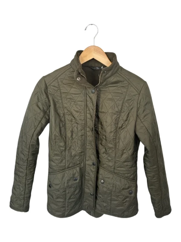 Barbour Size 8 Olive Green Polyester Quilted Full ZIp Coat Parka Anorak Hoodie