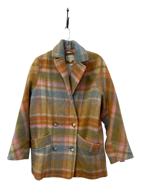 Sezane Size 34 Orange, Pink & multi Print Wool Blend Double Breast Plaid Coat Kimono Robe Cloak Sezane Size 34 Orange, Pink & multi Print Wool Blend Double Breast Plaid Coat Kimono Robe Cloak