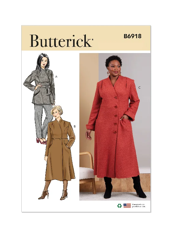 Butterick Pattern B6918 Women's Coat Asymmetrical Collar Hooded Zippered