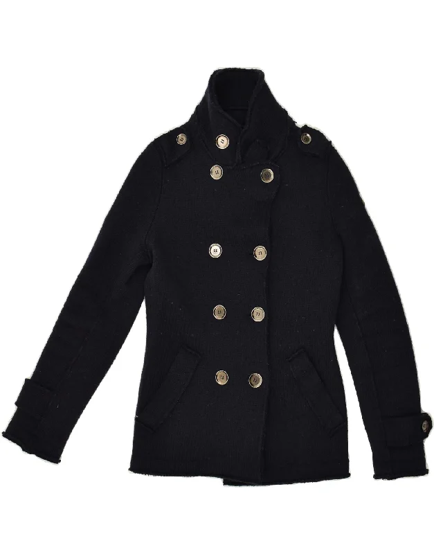 ROY ROGERS Womens Pea Coat IT 40 Small Navy Blue Wool Buttoned Zippered Snapped