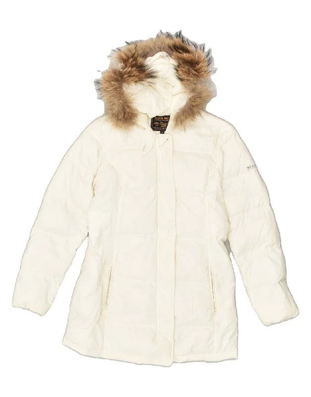 WOOLRICH Womens Hooded Padded Coat UK 14 Large White Nylon Turtleneck Wrap Cape