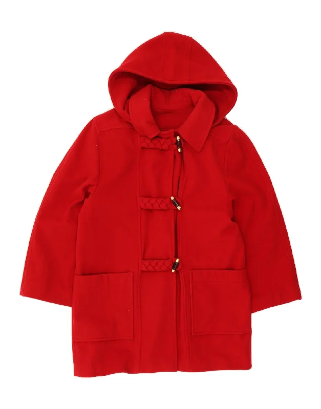 VINTAGE Womens Hooded Duffle Coat UK 16 Large Red Wool Sequined Lace Ribbed