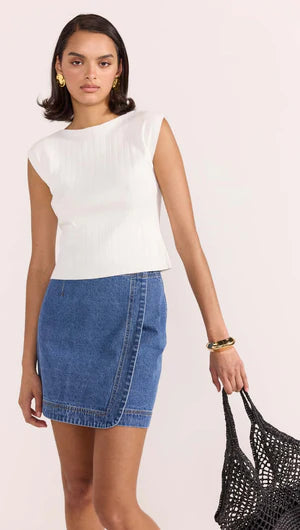 STAPLE THE LABEL - Avina Boat Neck Knit Top - White Linen Knit Blouse
