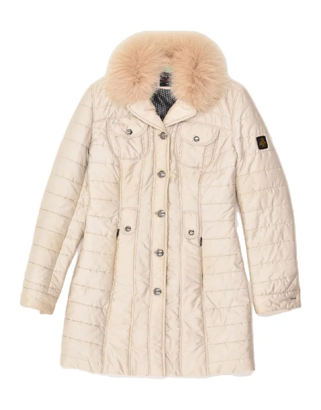REFRIGIWEAR Womens Padded Coat IT 42 Medium Grey Polyester Sequined Lace Ribbed