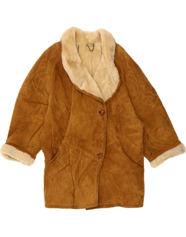 NINO Womens Shearling Coat UK 20 2XL Brown Plaid Tartan Floral