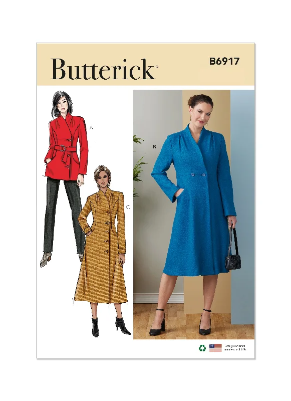 Butterick Pattern B6917 Misses' Coat Square Neck One-Shoulder Off-the-Shoulder