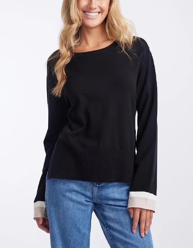 Giselle Lightweight Knit Top - Black/Oat/White Hemp Knit Blouse