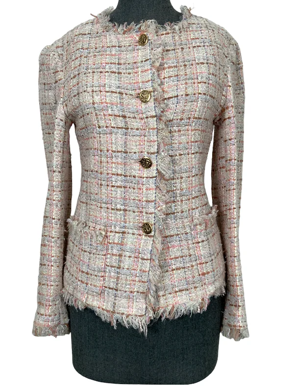 Chanel 04P Frayed Trim Tweed Jacket Size S Boat Neck Shawl Collar Notched Collar Boat Neck Shawl Collar Notched Collar Chanel 04P Frayed Trim Tweed Jacket Size S Boat Neck Shawl Collar Notched Collar Boat Neck Shawl Collar Notched Collar