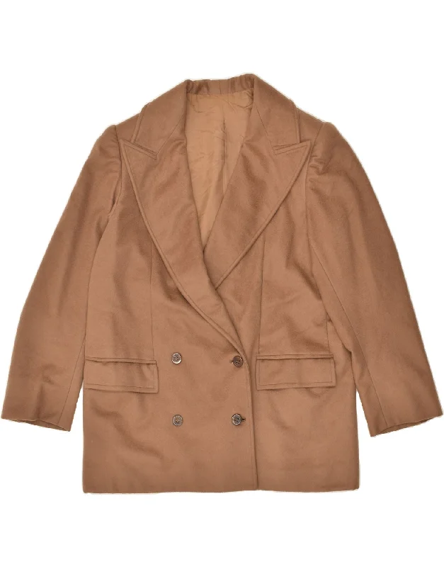 VINTAGE Womens Double Breasted Coat UK 16 Large Brown Anorak Windbreaker Fleece