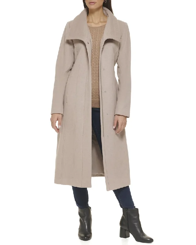 Cole Haan Wool-Blend Maxi Wrap Coat Raincoat Turtleneck Coat Wrap Coat
