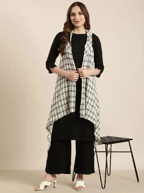 Women Straight Black Solid Kurta and Palazzos Set and Over Coat-ON-745-Black Hooded Jacket Zipper Jacket Button Jacket Women Straight Black Solid Kurta and Palazzos Set and Over Coat-ON-745-Black Hooded Jacket Zipper Jacket Button Jacket