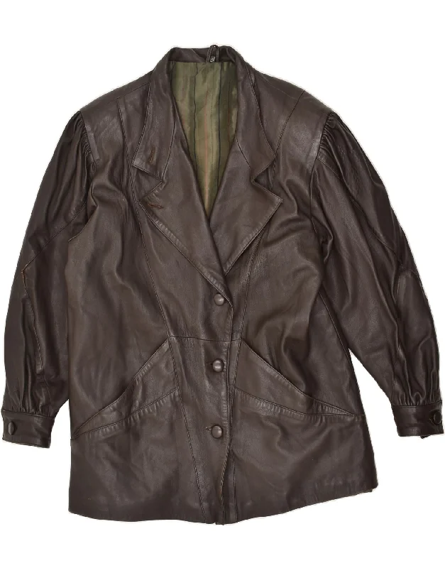 VINTAGE Womens Oversized Leather Coat IT 44 Medium Brown Leather Peter Pan Collar Cowl Neck Turtleneck VINTAGE Womens Oversized Leather Coat IT 44 Medium Brown Leather Peter Pan Collar Cowl Neck Turtleneck