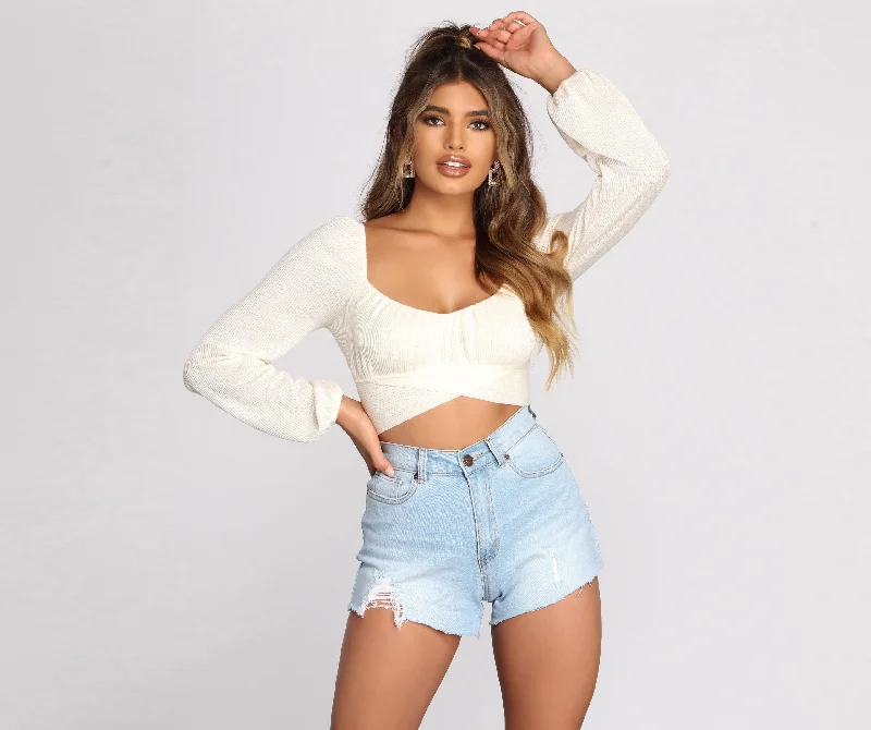 Tied Up Cropped Knit Top Soft Knit Shirt
